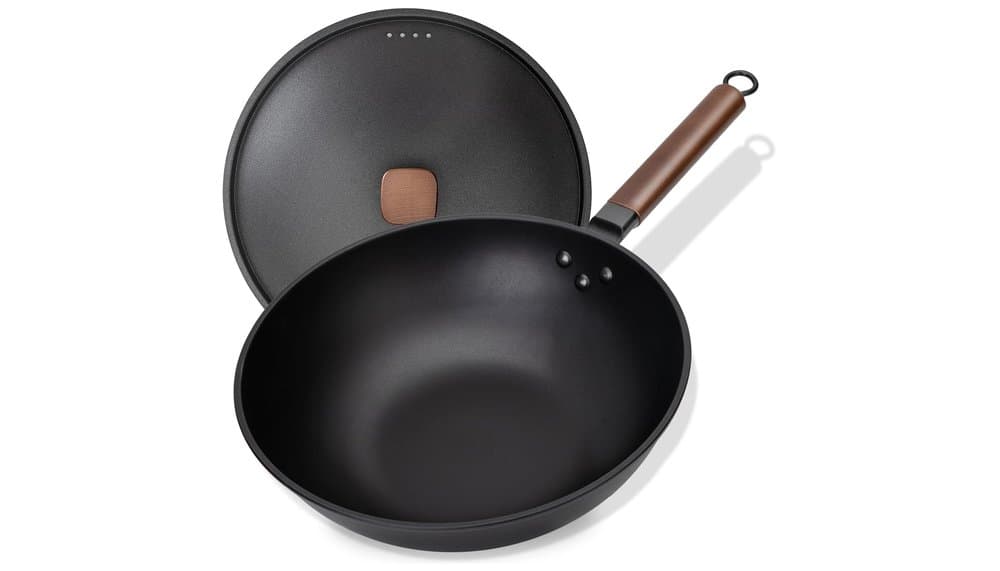Jobin 33cm Carbon Steel Wok Test mit Eisen Deckel